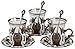 Set of 6 Turkish Style Tea Glasses with Brass Holder Saucer and Spoons Set Silver Plated 24 Pieces - Decorated Gold