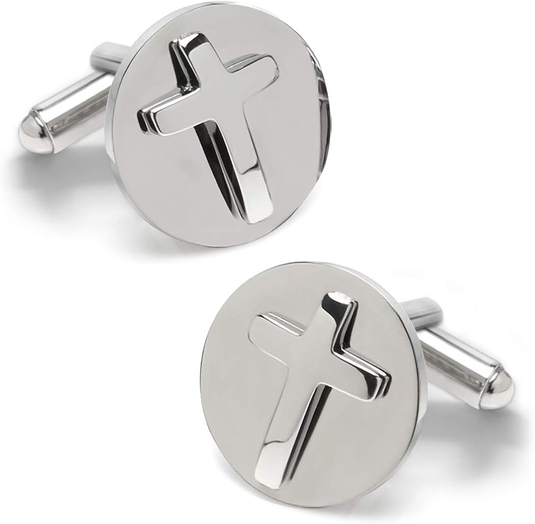 Round Stainless Steel Cuff Links Mirrored Finish and