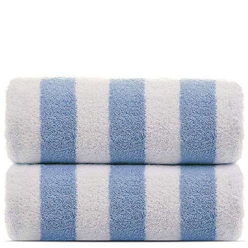 100% Turkish Cotton, Luxury Eco-Friendly Cabana Stripe Highly Absorbent Pool Beach Towels for Beach, Pools and Travel (30x60 inches) 2 Pack, Blue