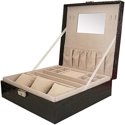 TengtaidaX 3 Display Watch Jewelry Boxes leather Jewelry Accessoriesr Mens Watch Box Jewelry Display Drawer Lockable Watch Case Organizer Lock [3 watch] (Black)