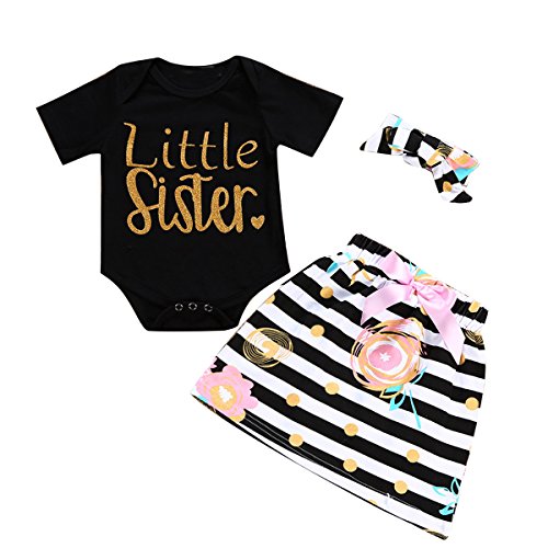 Camidy Little Big Sister Matching Romper T-Shirt Polka Dot Skirt Headband Outfits Set (3-6M, Little)