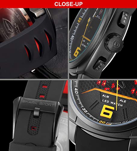 SHARK Hombre Deportivos Cuarzo Relojes de Pulseras Silicona LED Fecha día Mostrar Alarma Manos Luminosas SH489 - Imagen 6