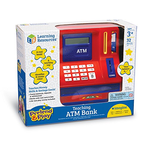 Learning Resources Teaching ATM Bank, Blue & Red, 32 Pieces