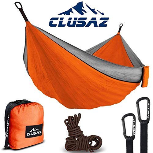 CLUSAZ Premium Hammock Parachute Ultra Lightweight 1.2 lbs in Diamond Nylon Anti-Tearing for 1 Person – Includes 2 Anti-Scratch Carabiners and 2 Ropes 10 feet – 10 Years Warranty