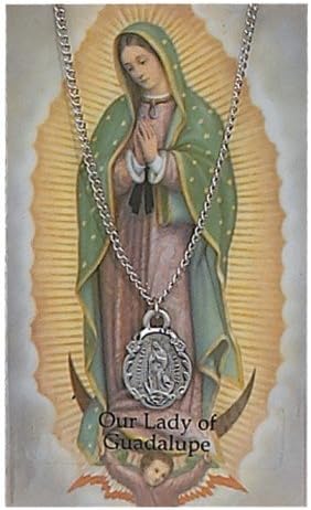 Pewter Our Lady of Guadalupe Medal with 18" Stainless Steel Necklaces and Prayer Card