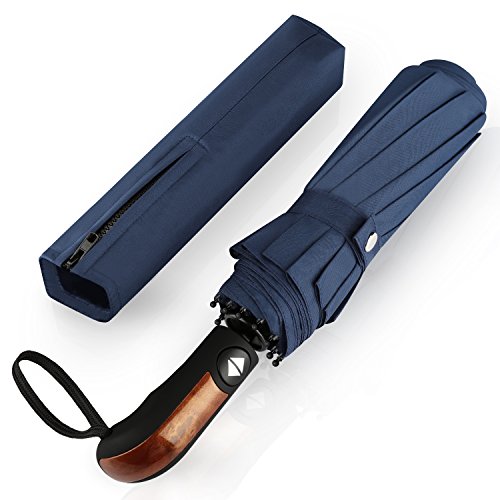 Feagar Compact Travel Umbrella Windproof, Light, Large|Totes Rain Automatic Umbrella with Ergonomic Non-slip Handle, Auto Open&Close Design, Blue