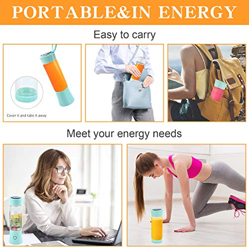 Portable Blender, Supkiir USB Rechargeable Mini Juicer Cup with Handle, Smoothie Blender with 6 Blades with 4000mAh Batteries, 480ml Household Fruit Mixer for Travel Office Sports School