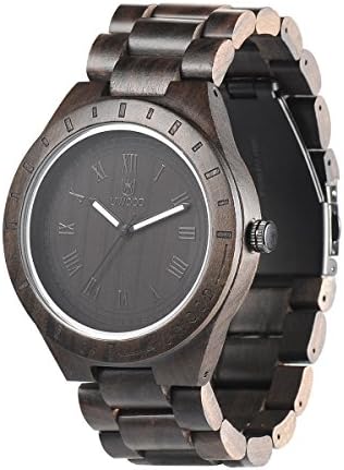 Mens Wooden Watch Japan MIYOTA Quartz Black Sandal Wood Analog Wristwatch Big Face Classy Watches for Men