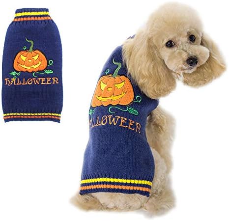 PETCARE Halloween Pet Dog Sweater Pumpkin Striped Knit Jumper Clothes For Dogs Pets Costume Holiday Party for Cat and Puppy(Navy Blue Pumpkin,XS)