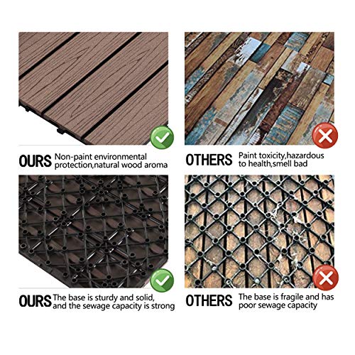 PANDAHOME 22 PCS Deck & Interlocking Flooring Tiles, 12"x12", Wood-Plastic Composite Patio Tiles, Water Resistant for Indoor & Outdoor, 22 sq. ft - Coffee Wood Grain