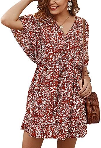 SOLERSUN Women's Casual Wrap Dresses Floral Long Sleeve Swing Ruffle Party Mini Dress