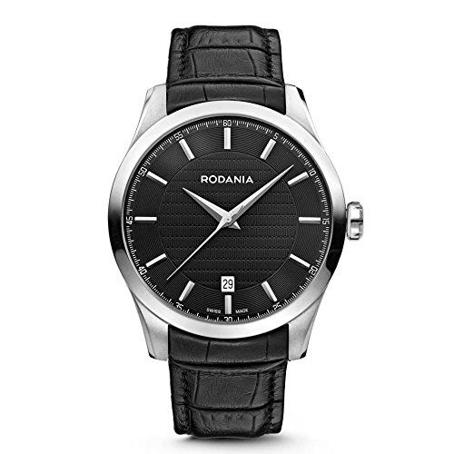 RODANIA Nolan 25068-26 40mm Stainless Steel Case Black Calfskin Anti-Reflective Sapphire Men's Watch