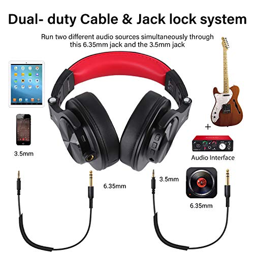 OneOdio A70 Bluetooth Over Ear Headphones, Studio Headphones with Shareport, Foldable, Wired and Wireless Professional Recording Headphones with Stereo Sound for Electric Drum Piano Guitar Amp (Red)