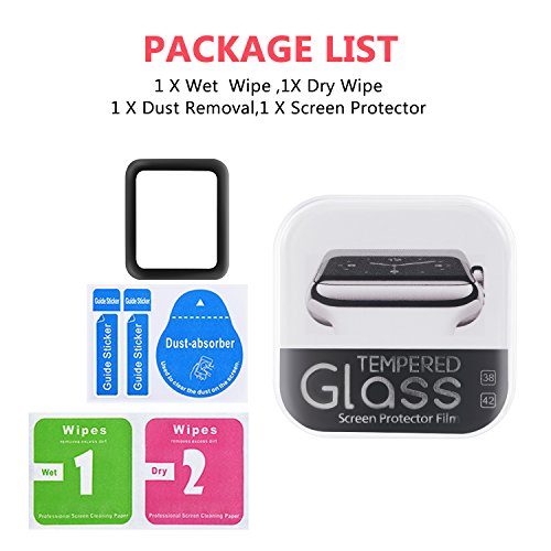 Bestfy 3D Full Coverage Screen Protector for 42mm Apple Watch, Tempered Glass, Anti-Scratch, Bubble-Free for iWatch 42mm with Series 1/ 2/ 3, 1 Pack