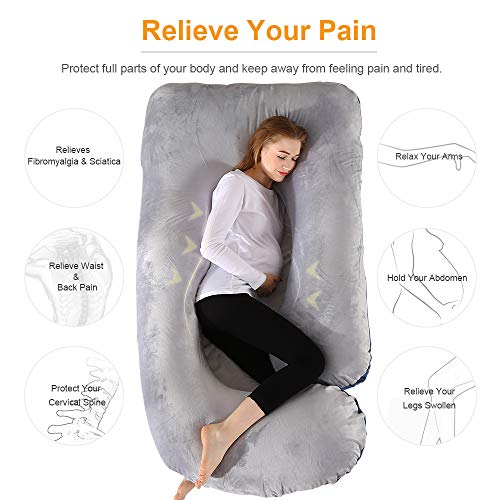 Chilling Home Pregnancy Pillow, 55 inches Full Body Pillow Maternity Pillow for Pregnant Women, Comfort U Shaped Zootzi Pillow with Removable Washable Velvet Cover, Grey 55x28 inch (Full)