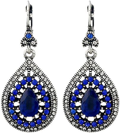 Bohemian Vintage Sapphire Blue Teardrop Dnagle Earrings for Women Girls