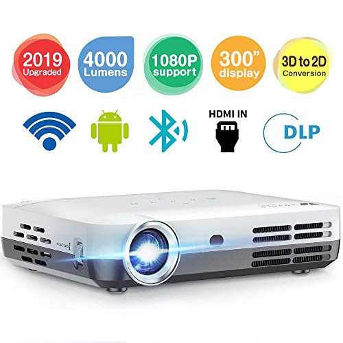 Projector WOWOTO H9 4000 Lumens Mini Projector LED DLP 1280×800 Real Home Theater Video Projector Wireless Screen Share Support 1080P 3D to 2D HDMI 176” Android