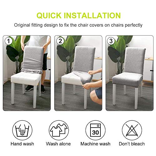 Leanking Knit Spandex Fabric Stretch Removable Washable Dining Room Chair Slipcover Home Decor Set of 4 (Grey Leaf, 4 Pcs) - Thumbnail 2