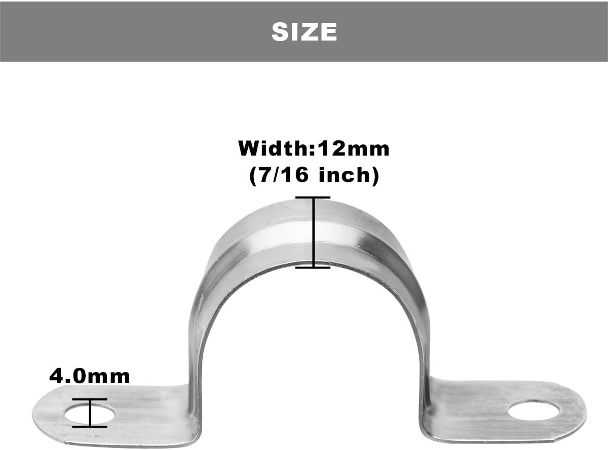 LOKMAN 50 Pack M5 (3/16 Inch) Stainless Steel Rigid Pipe Strap, with 2 Holes Cable U Bracket Clamp Hanger (3/16 Inch) - - 