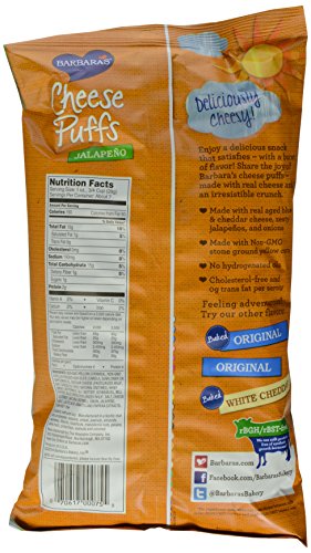 Barbara's Jalapeño Cheese Puffs, Gluten Free, Real Aged Cheese, 7 Oz Bag - Thumbnail 3