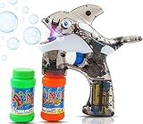 Haktoys Cartoon Fish Bubble Gun Shooter Light Up Blower Machine | Whale Bubble Blaster for Kids, Parties, Etc. - with LED Flashing Lights, Extra Refill Bottle, Sound-Free (Batteries Included)