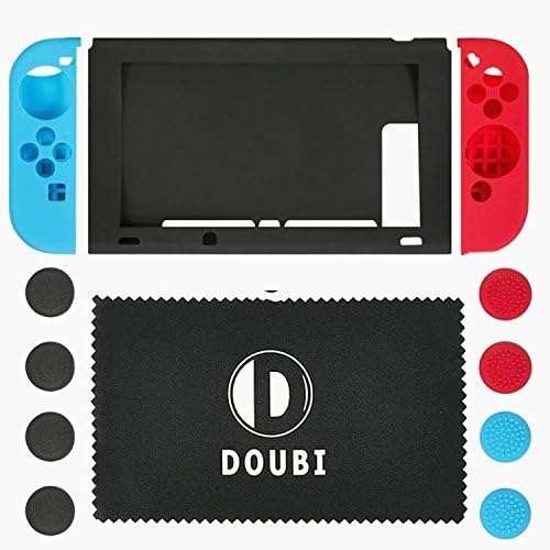 12 in 1 Protector Kit for Nintendo Switch By DOUBI - Including Console Silicone Case, Joy-Con Controller Cover ,8x Thumb Stick Caps Gel Guards,Cleaning Cloth