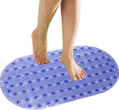 Anti Slip Bath Mat - Phatalates and Lead FREE - Non Slip Mat for Bathtub and Shower - Durable Mildew Mold Resistant PVC (27x15.35 inch, Blue)