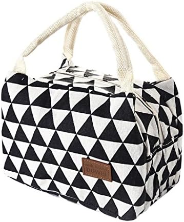 Women Kids Men Insulated Canvas Geometry Print Box Tote Bag Thermal Cooler Food Lunch Bags