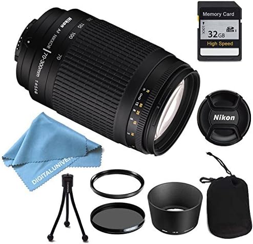 Nikon 70-300 mm f/4-5.6G Zoom Lens with Auto Focus for Nikon DSLR Cameras PLUS LENS CLEANING KIT AND TRIPOD AND 32GB MEMORY CARD