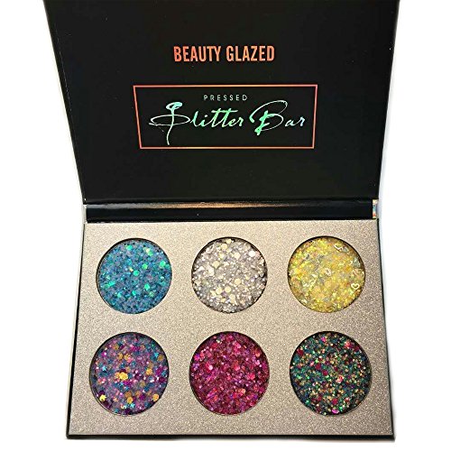 Beauty Glazed Eyeshadow Palettes 6 Colors Glitter Injections Pressed Pigmented Glitter Powder Make Up Palettes Diamond Rainbow Shimmer Makeup (6Color B22B)