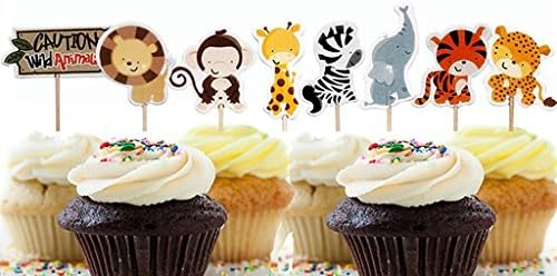 Zamango Cute Decorative Wild Animal Zoo Cupcake Topper Cake Picks for Kids Theme Party Decoration,24pcs