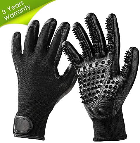 TWOPJ Pet Grooming Gloves, Pet Hair Removal Gentle Deshedding Brush Massage Tool with Adjustable Wrist Strap for Long and Short Hair Dogs, Cats, Horse -1 Pair (Black)