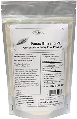 NuSci Panax Ginseng Extract Powder, Standardized 10% Ginsenosides, Energy & Vitality (250 grams (8.8 oz))