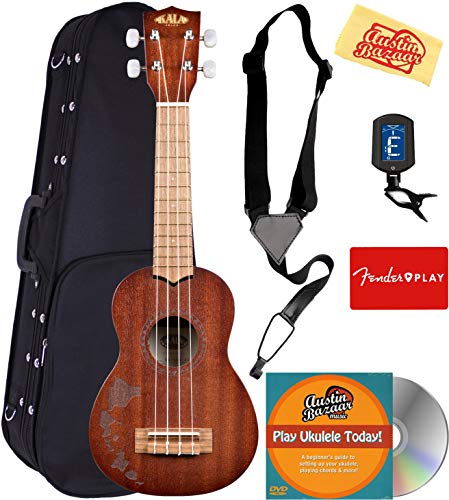 Kala KA-15S-H1 Satin Mahogany Soprano Ukulele - Hawaiian Islands Bundle with Hard Case, Tuner, Strap, Fender Play Online Lessons, Austin Bazaar Instructional DVD, and Polishing Cloth - Thumbnail 5