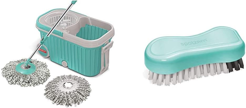 Spotzero by Milton E-Elite Spin Mop with Bigger Wheels and Plastic Auto Fold Handle for 360 Degree C Cloth Brush (Aqua Green) Combo