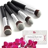Professional Makeup Brushes, Set, 4 Pieces, Vegan, with Plastic Handles, Kabuki Flat Brushes for Blending, Highlighting & Contouring, By Beauty Bon