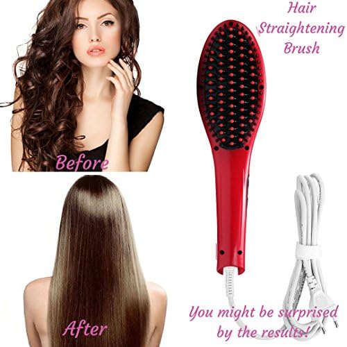 New Year Hair Straightener Brush with No Static Detangling Hair Brush excellence and Digital Ceramic Hair Straightener technology, Hair Straightening Brush for Short Hair or Long Hair (RED)