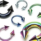 12G, 10G Titanium IP over 316L Surgical Steel Horseshoe Barbells with Spiked Ends- Sold Individually (12G Rainbow)