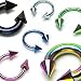12G, 10G Titanium IP over 316L Surgical Steel Horseshoe Barbells with Spiked Ends- Sold Individually (12G Rainbow)