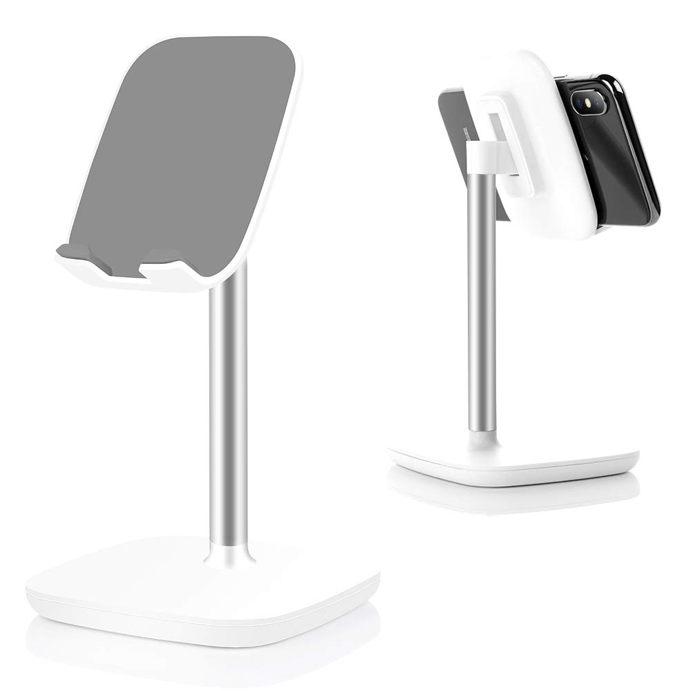 Cell Phone Stand,Adjustable Cell Phone Stand Holder and Desktop Stand Compatible for All Android All iPhone Samsung Phone Tablet Smartphone Stand Convenient Charging (White)