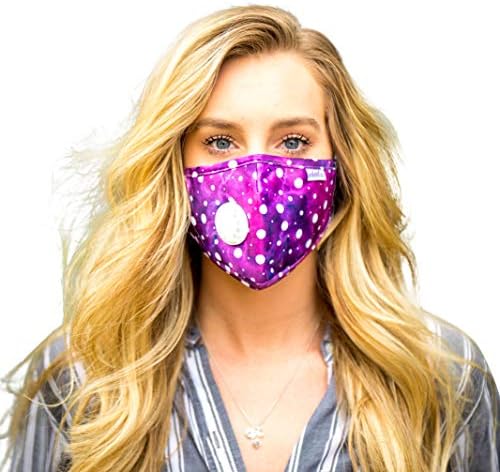 AerHeart Cute Reusable Pollution Face Mask with 6 N99 Carbon Filters (Watercolor/Polka Dots) (Purple)