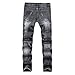 DANT BULUN Men's Ripped Slim Straight Fit Moto Biker Jeans with Zipper Deco (32, Black)