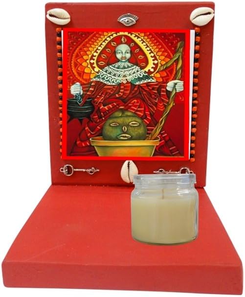 Eleggua Eshu Santeria Deidades Yoruba Lucumi Altar Con Vela Y Jicara Detallado Con Caracoles Y Herramientas De Plata Amazon Co Uk Kitchen Home