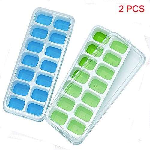 Ice Cube Trays with Lids 2 Pack 14 Ice Cubes Molds LFGB Certified & BPA Free Freezer Storage Muffin Pudding Mould Food Grade Silicone Plastic Stackable Ice Tray