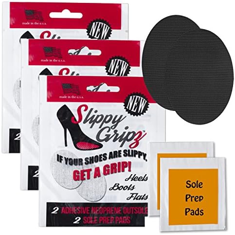 Slippy Gripz Non-Slip Self-Adhesive Weatherproof Neoprene Shoe Traction Outsoles with Sole Prep Pads, 3 Pack