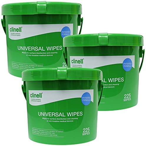 Clinell Universal Disinfecting Cleaning Medical Devices Equipment Surface Wipes Bucket - 3X Buckets (225 Wipes per Bucket)