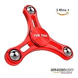 Tri Spinner Fidget Toy, New Metal Hand Spinner Updated Long Spin Time with Aluminum Design, Balance ball and Bearing Cover - by TiMi Tree (Red)