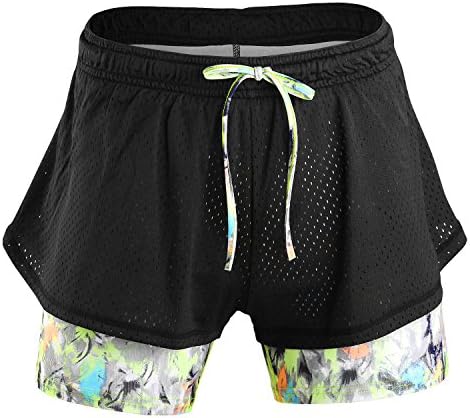 RoxZoom Women's Sports Training Shorts, Soft Stretch Mock Two-Piece Athletic Gym Workout Running Pants