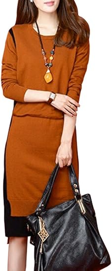 Amazon Co Jp ニーマンバイ バイカラー ニット ワンピース セットアップ 風 長袖 膝丈 レディース M Xl 服 ファッション小物