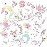 Unicorn Party Supplies Photo Props - Huge Photo Booth Prop Set To Upgrade Your Birthday Party - Use For Games, Gifts or In Front of a Backdrop - Perfect Decorations With Beautiful Rainbow Colors